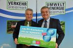 LR Anton Lang (r.) und A15-Leiter Gerhard Semmelrock präsentieren wieder tolle Öffi-Aktion. © Land Steiermark/Gründl LR Anton Lang (r.) und A15-Leiter Gerhard Semmelrock präsentieren wieder tolle Öffi-Aktion. © Land Steiermark/Gründl