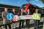 Gerhard Harer (Steiermarkbahn), Bernhard Breid (A 16), LR Anton Lang, Michaela Huber (ÖBB-Vorständin) und Franz Weintögl (GKB, v.l.). © Frankl