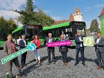 Bernhard Breid (Referatsleiter Öffentlicher Verkehr), Landtagsabgeordnete Franz Fartek und Cornelia Schweiner, LH-Stv. Anton Lang,  Peter Gspaltl (Geschäftsführer Verkehrsverbund Steiermark), Gerhard Harer (Geschäftsführer Steiermarkbahn und Bus) und Alfred Loidl (Vorstand der Österreichischen Postbus AG, v.l.)