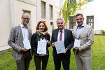 Präsentation der „Mobilitätsstrategie Steiermark 2024+“: Alfred Nagelschmied (Abteilung 16), LR Simone Schmiedtbauer, LH-Stv. Anton Lang und Landesbaudirektor Andreas Tropper (v.l.). © Land Steiermark/Isabella Zick